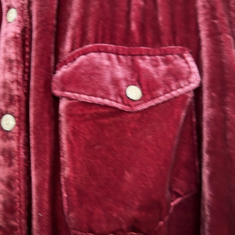 Sundance Cassity Velvet Shirt PL Burgundy Western Pearl Snap Silk Blend - Picture 3 of 10